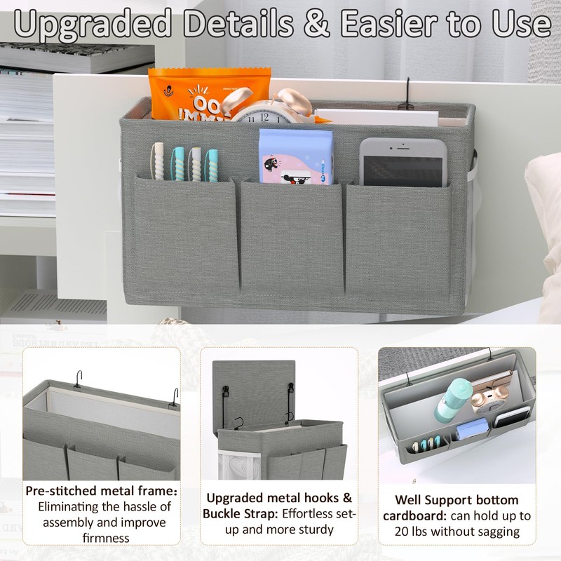 Edudif Dual-purpose Bedside Caddy Bedside Organizer, Bed Caddy with 6