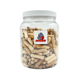 Rhino Wood Industries - 3/8" x 1 1/2" - 300 Pack Wooden Dowel Pins in Plastic Jar - Kiln Dried, Fluted, and Beveled (3/8" x 1 1/2", 300pk, Jar)