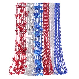 SUMERSHA 30pcs 4th of July Beads Necklaces Red White Blue Beaded Necklace Star Necklace for Independent Memorial Day Parade Accessory Patriotic Crafts Party Supplies
