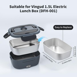 Vingud 1.5L Replacement Stainless Steel Container Electric Lunch Box (Model: DFH-001), Food Container, Eco Safe & Healthy, Dishwasher Safe