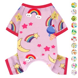 PinkBow Dog Pajamas Pjs Spring Summer Dog Clothes for Small Dogs Girl - Soft Stretchy Puppy Clothes Doggie Onesies Cat Pet Jammies Outfit (Rainbow Pink, X-Small)