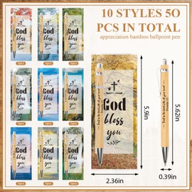 Lebsitey 50 Sets Christian Bamboo Pens with Paper Book Marks, God Bless You Pens Bible Verses Pens Wooden Retractable Bamboo Pen Religious Party Favors for Adults Prayers Christian Church Gift