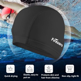 Lycra Swimming Cap, Firesara Swim Cap Anti-Tear Swim Hat Comfortable No-Slip for Men Women Long Short Hair Adult Boys Girls-Black