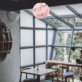 Kichvoe 12 Inch Japanese Hanging Oriental Round Lamp Foldable Festive Lamp Cherry Blossom Lantern Decoration Pink