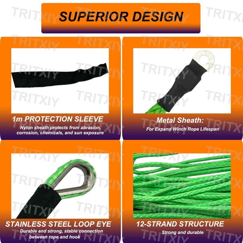 Synthetic Winch Rope 5/16 Inch x 50 ft 8300LBs with
