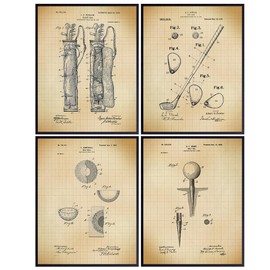 Retro Vintage Wall Art For Office 11x14 - Man cave Decor, Vintage Home Decor for Den, Bedroom, Living Room - Ideal Man Room Decor, Sports Enthusiast Gift - Set of Four Art Prints, Unframed Golf Patent
