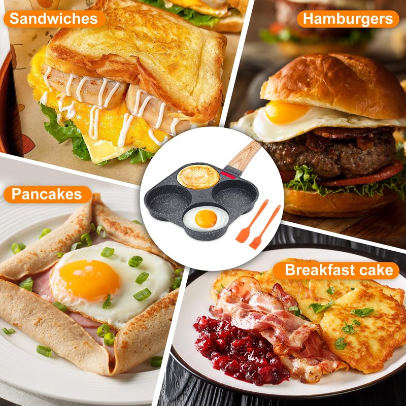 AHFLRITO 4-Cup Egg Pan Nonstick, Healthy Aluminum Omelette Pan, Breakfast