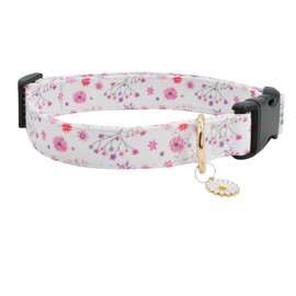Cute Cotton Dog Collar Flower Patterns, Soft Adjustable Puppy Collars for for Girl Female Small Medium Large Dogs with Flower Charms