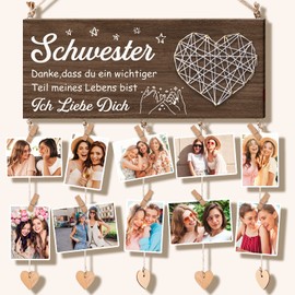 Vetbuosa Schwester Geschenk - Hängender Bilderrahmen mit 5 Linien und 10 Holzklammern, Geschenke für Schwester, Geschenk Schwester Geburtstag, Beste Schwester Geschenke, Geschenk für Schwester