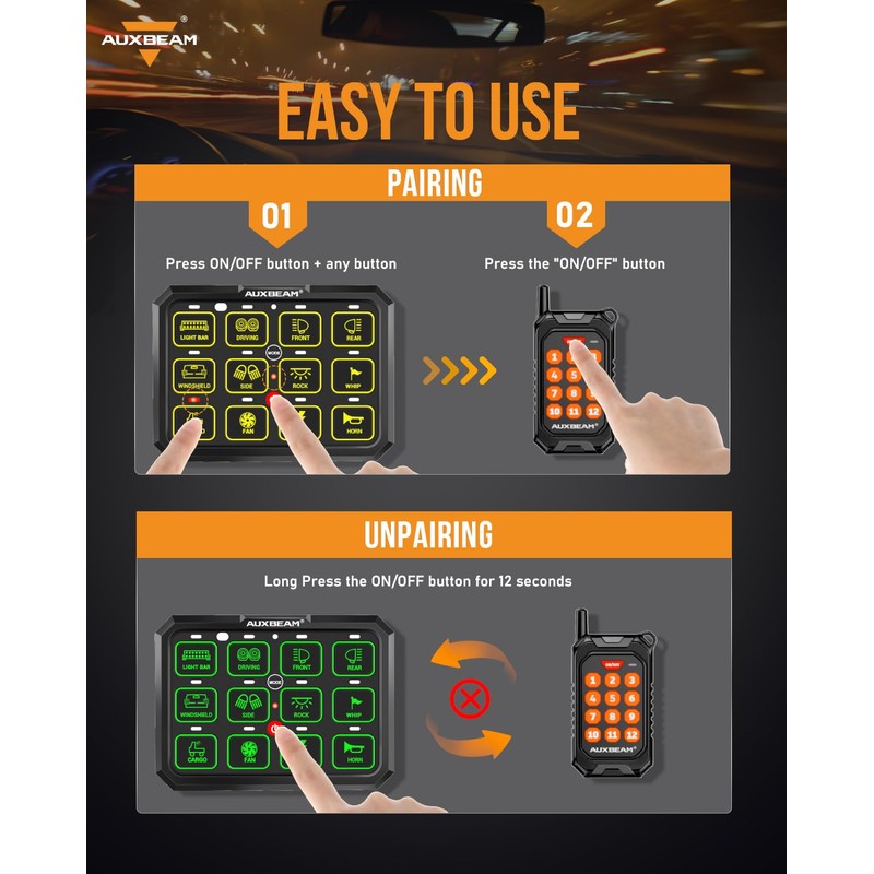 Auxbeam Wireless Remote Control for 12 Gang Switch Panel 433MHz