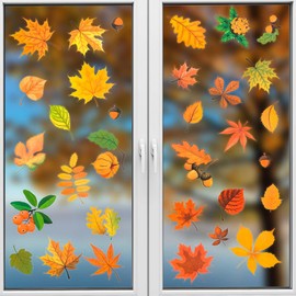 6Pcs Fall Window Decorations, Thanksgiving Window Decor Maple Window Clings Double Sided Window Stickers for Autumn Thanksgiving Christmas Seasonal Glass Office Classroom Window Decals(Style A)