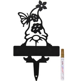 Garden Gnomes Metal Plant Labels, Outdoor Herb Vegetable Marker, Garden Label Stakes Nursery Plant Tag, Steel Weatherproof Gnome Garden Decor Accessories for Farmhouse/Greenhouse with a Pen (1 Pcs)