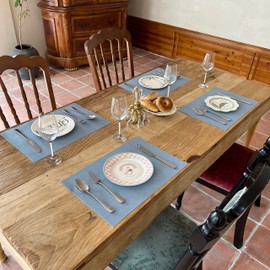 WAZAIGUR Placemats,Easy to Clean Crisscross Woven Vinyl Place Mats Durable Non-Slip Heat Resistant Table Mats,Placemats for Kitchen Table (Nattier Blue, 6)