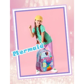 Meetbelify Mermaid Backpack for Girls Backpacks for Elementary Preschool Student with Lunch Box Pencil Case 3 in 1 Bookbag for Girls for School
