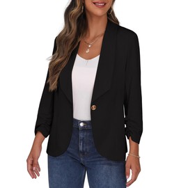 PrinStory Blazer Women's Sporty Elegant 3/4 Sleeve Blazer Office Business Dressy Jack Outfits, Black Blazer