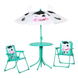 Outsunny Kids Table and Chair Set, Outdoor Folding Garden Furniture, Picnic Table for Patio Backyard, with Removable & Height Adjustable Sun Umbrella, Aged 3-6 Years Old,White