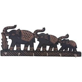 CosmicINT Wooden Key Holder Triple Elephant Design, Key Hangers, Key Hook Organizer, Wood Wall Mount and Decorative Key Storage Organizer with 6 Key Hooks - 13.5 Inch