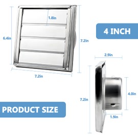 Cenipar Dryer Vent Cover,304 Stainless Steel Outside Vent Cover with Moving Lamellae(4-inch) Dryer Vent Cover Outside Metal Dryer Vent Cover