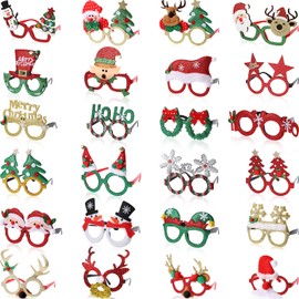 24 Pcs Christmas Glasses Frame Glitter Christmas Party Favor Novelty Holiday Eyewear Xmas Funny Photo Booth (Fresh Style)