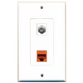 RiteAV 1 Port Coax Cable TV- F-Type 1 Port Cat6 Ethernet Orange Wall Plate OVERSIZED Jumbo MIDI