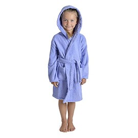 Childrens Kids Boys Girls Hooded Towelling Bathrobe Dressing Gown 100% Cotton Terry Towel Soft Towlling 7-13 Years (Lilac, 7-8 Years)