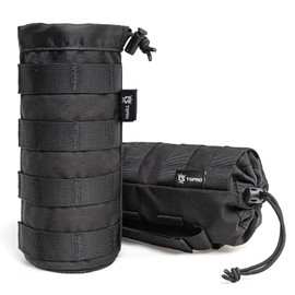 TSPRO Tactical Molle Water Bottle Pouch with Drawstring Closure Lightweight Molle Bottle Holder Carrier Fits Most 16oz/24oz/32oz Bottles for Hiking Camping Climbing Travelling (Black)