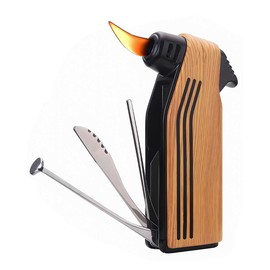 Multifunction Lighter 4 in 1 Lighters Butane Reusable Angled Soft Flame Candle Lighter (Wood grai)