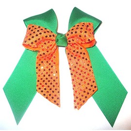 Large Double Hair Bow. Made in the USA. Kelly and Orange, french clip Ss1