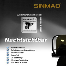 SINMAO Achtung Videoüberwachung Sign for Gluing/Private Property Video Surveillance 15 x 15 cm (4-Hole) Metal Aluminium Pack of 1