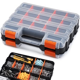 Kowsinde Double Side Tool Organizer, Hardware Storage Box, 34-Compartments Small Parts Organizer with Removable Dividers for Screws, Nuts, Nails, Bolts