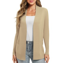 Women's Lightweight Long Sleeve Knit Cardigan with Pockets Open Front Casual Sweater for Spring Fall(XL, Apricot)
