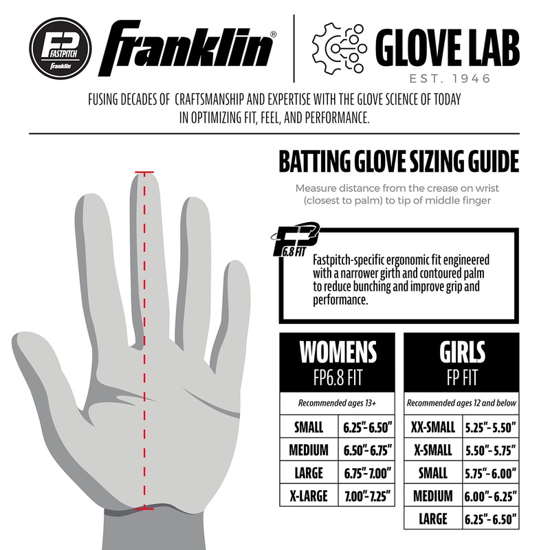 Franklin Sports CFX FP Softball Batting Gloves Pair, Women's X-Large,