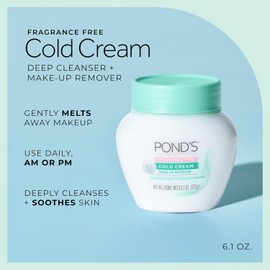 Ponds Cold Cream Removedor de maquillaje sin fragancia, 6.5 onzas