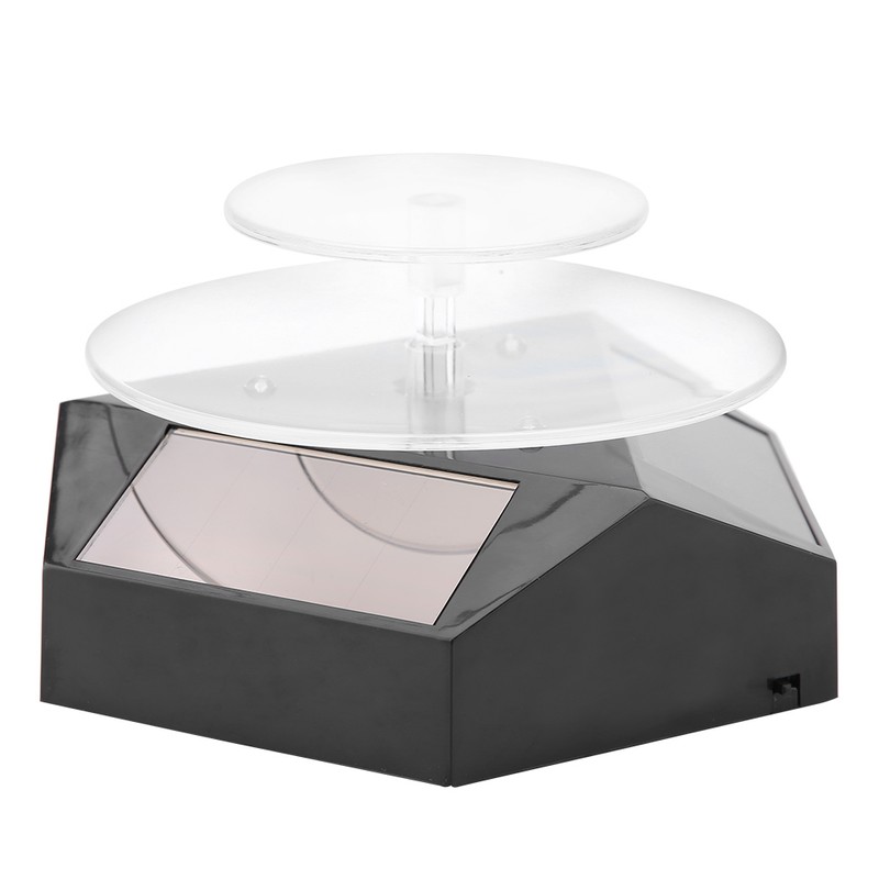 360 Rotating Solar Power Showcase LED Light Turntable Watch Jewelry