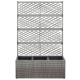 CHARMMA Trellis Raised Bed with 3 Pots 32.7"x11.8"x51.2" Poly Rattan Gray-7.6KG