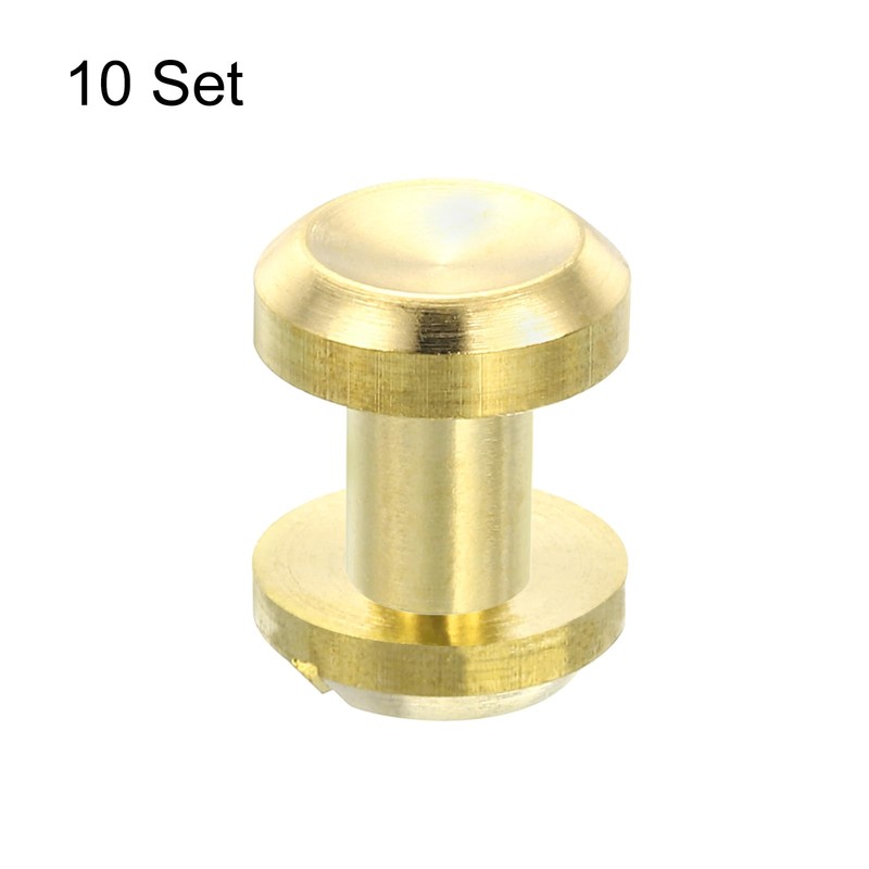 sourcing map 10Sets Brass Chicago Screw Fasteners, 8mm Concave Screw