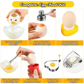 10-in-1 Egg Tool Set:1 Chalaza Remover Tongs,2 Piercers,2 Fry Rings,2 Brush Cleaners,1 Shell Opener,1 Egg Separator,1 Egg Slicer -All Essential Egg Prep Gadgets for Perfect Cooking