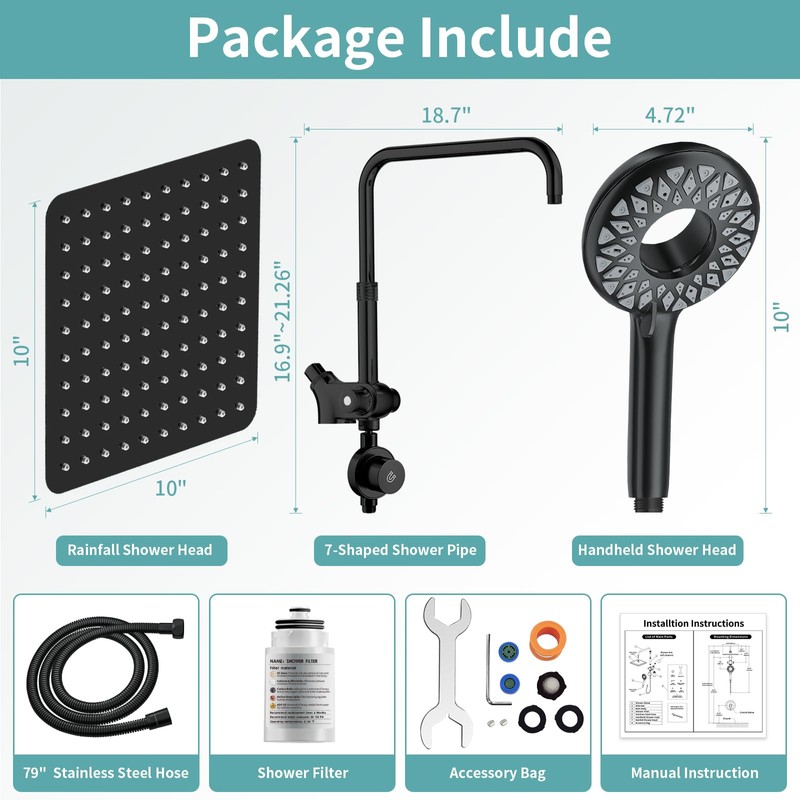 EAARSUO 10" Rainfall Shower Heads with Handheld Spray Combo High
