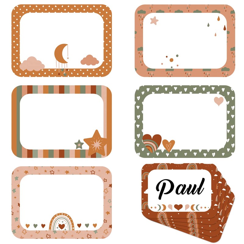 Nezyo 144 Pieces Boho Name Tag Stickers for Students Rainbow