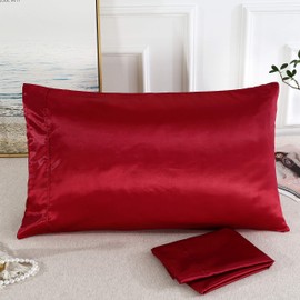 Satin Pillowcases Set for Hair - Pillowcase Covers with Envelope Closure -Cool and Easy to Wash -Set of 2 - Only Pillow Cover No Insert (Red, Queen(20"x30"))