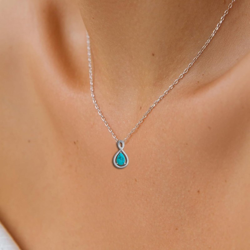 QMTIHU Genuine Turquoise Necklace for Women S925 Sterling Silver Infinity