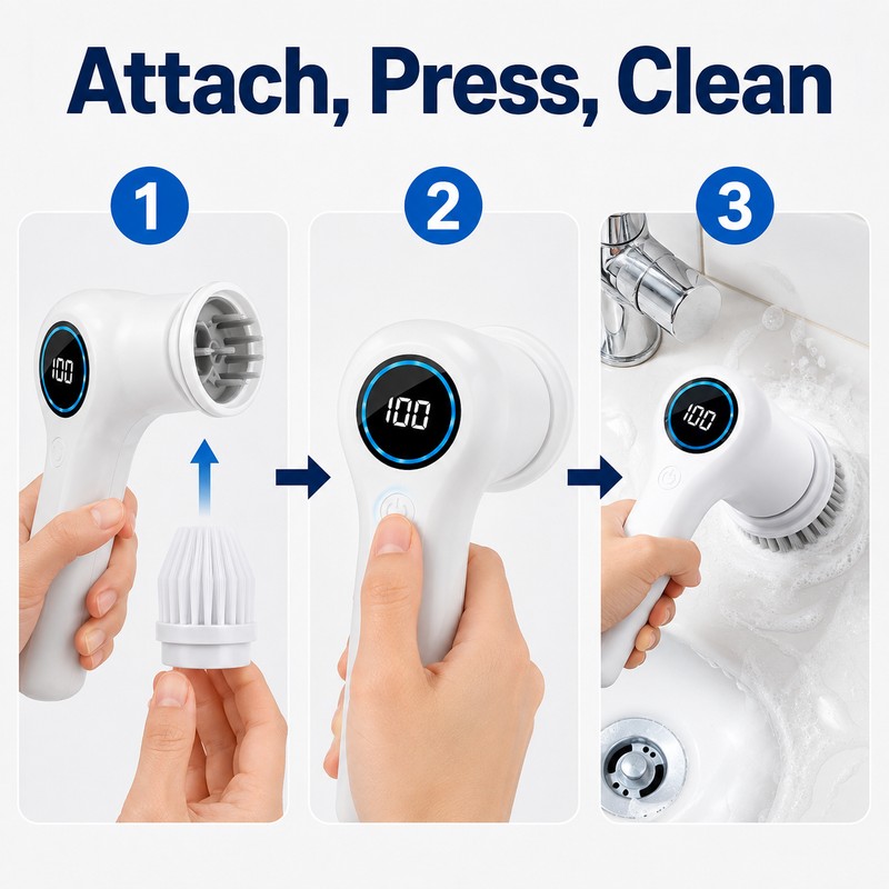 Multifunctional Electric Cleaning Brush for Household Surfaces - Rotating Scrubber