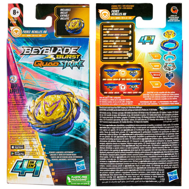 Beyblade Burst QuadStrike, Single Pack Fierce Achilles A8, Toy for