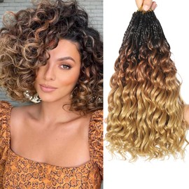 FLWAI Pre Looped Ocean Wave Crochet Hair 14 Inch 8 Packs Boho Style Hair Extensions Short Curly Crochet Hair Pre Twisted Synthetic Deep Wavy Curly Braiding Hair for Women (1B/30/27)