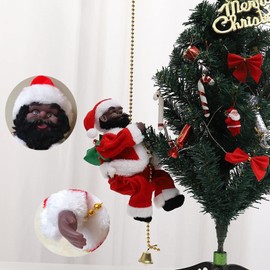 2Pcs Santa Claus Musical Climbing Ladder,Electric African American Climbing Santa Rope Ladder Decoration,Black Climbing Santa Claus Doll with Lights,Christmas Hanging Ornament for Home Wall Tree Decor