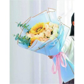 20 Sheets Pure color rose gold edge Flower Wrapping Paper,Florist Bouquet Supplies,DIY Crafts,Gift Packaging or Gift Box Packaging, Wraps Waterproof Floral Wrapping Paper 22.8x22.8Inch (Sky Blue)