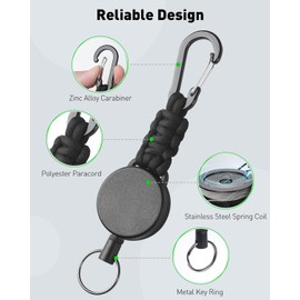 Uniclife - Paquete de 2 llaveros retráctiles, soporte para llaves retráctiles, carrete de insignia resistente para llaves y tarjetas de identificación, clip extensible para insignias con mosquetón