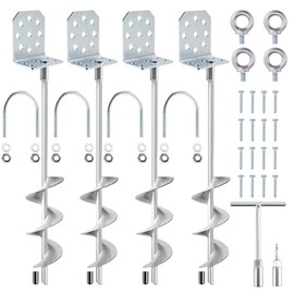 Swing Set Anchors 20" – Heavy Duty Ground Anchors Screw in with L-Brackets & Drill Adapter, Fully Welded Spiral Earth Anchor for Storage Sheds, Trampoline, Fence, Carports