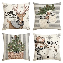 Artoid Mode Snowman Reindeer Gloves Christmas Cushion Covers Set of 4, 40x40 cm Winter Xmas Decorative Pillow Case Cover Sofa Living Room Decor