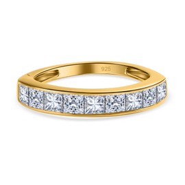 TJC Moissanite Half Eternity Ring In Yellow Gold Plated 925 Sterling Silver for Women Size P Channel Setting